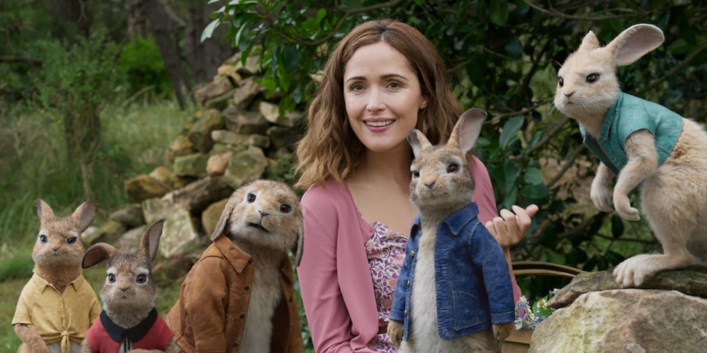 Rose Byrne and bunny rabbits in Peter Rabbit movie 2018