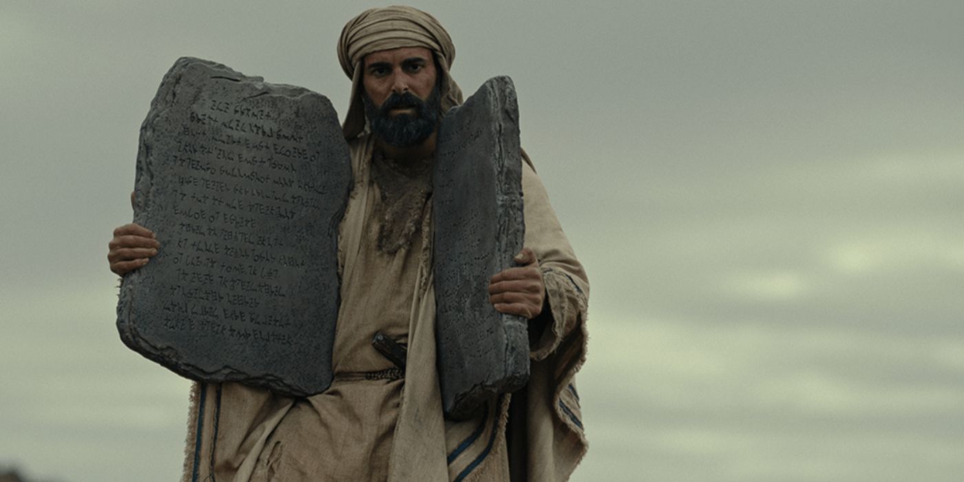 Moses holds stone tablets in Testament The Story of Moses