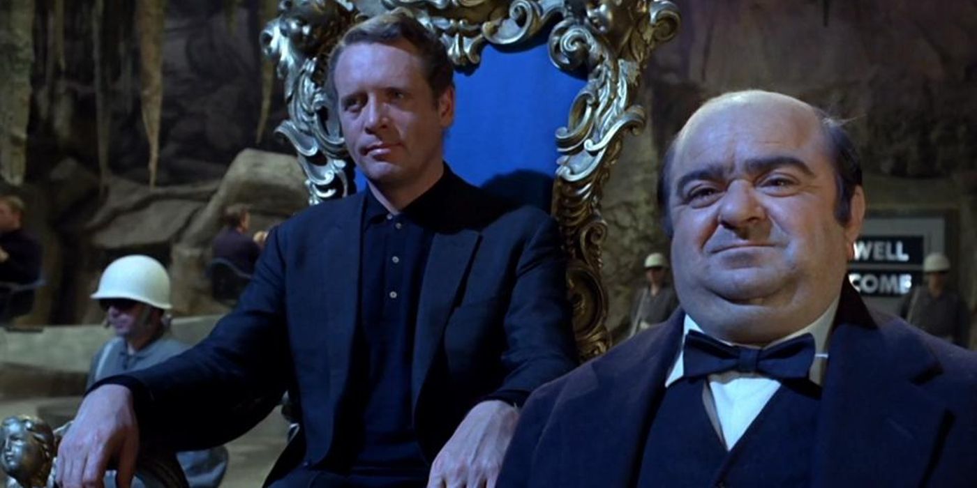 Number Six sits on a throne in The Prisoner