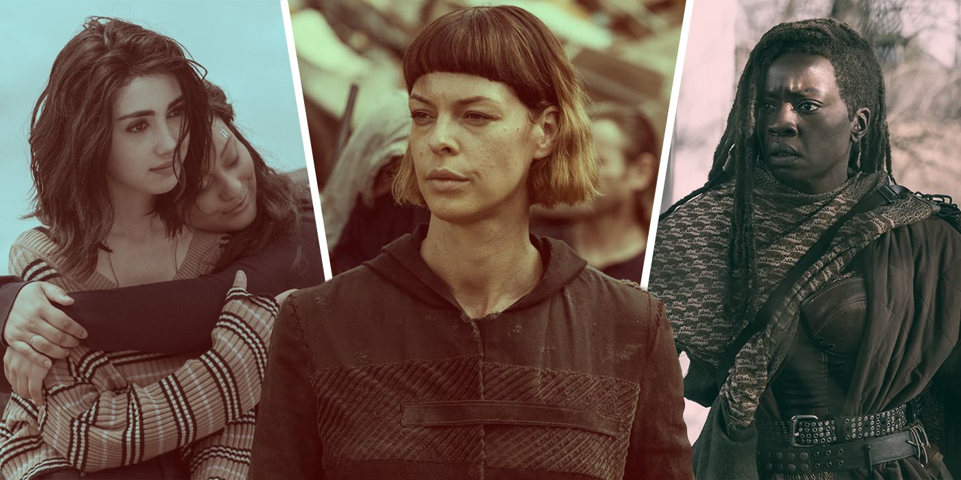 Pollyanna McIntosh as Jadis with Danai Gurira as Michonne and Alexa Mansour as Hope in The Walking Dead franchise
