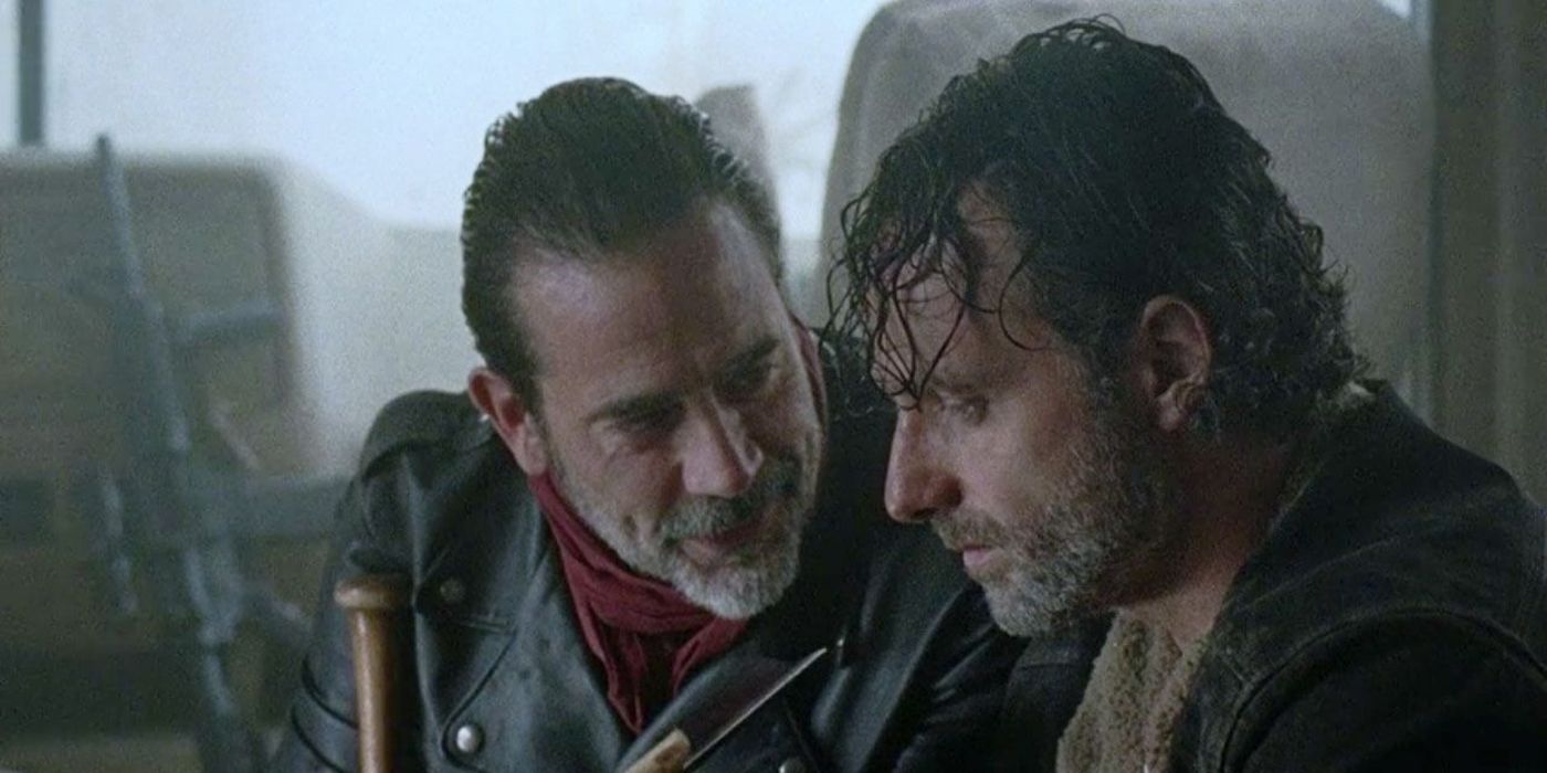 Negan taunting Rick in a scene from The Walking Dead.