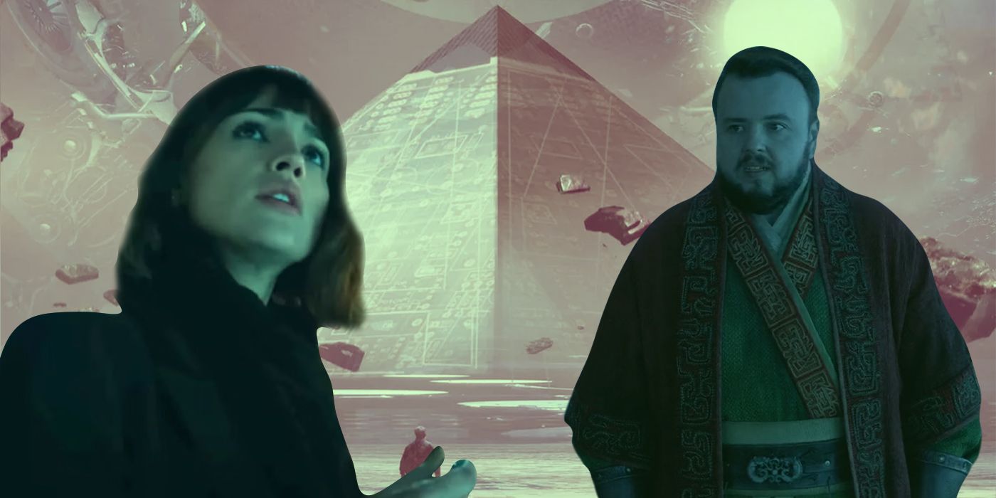 John Bradley as Jack Rooney and Eiza González as Auggie Salazar in an edited image of 3 Body Problem