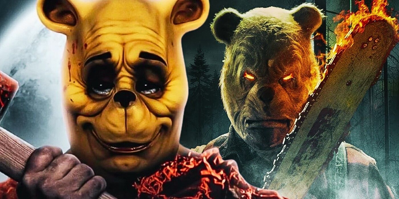 The two versions of Pooh from Winnie the Pooh: Blood and Honey franchise.