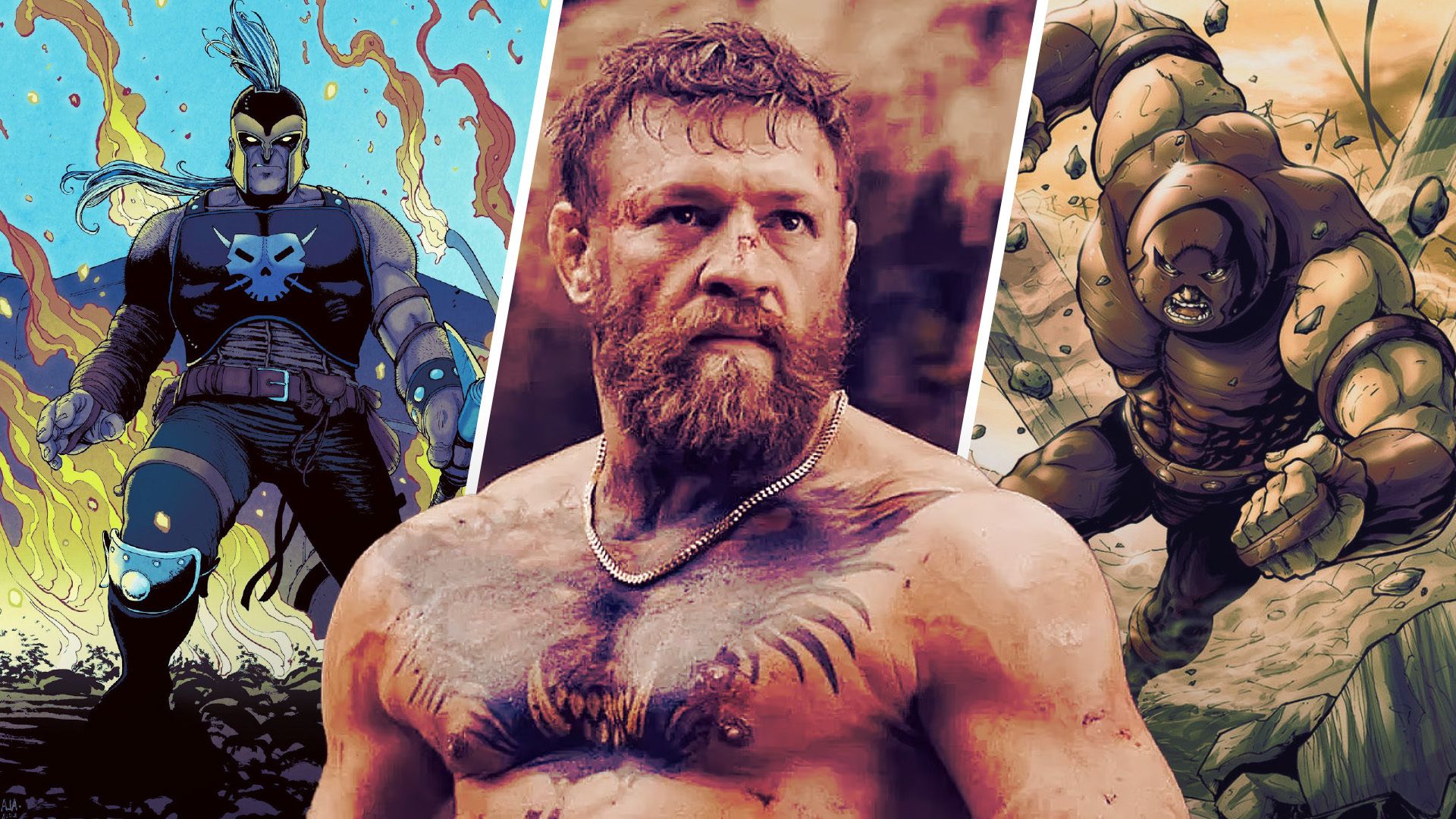 Ares and Juggernaut from Marvel Comics, and Conor McGregor from Road House