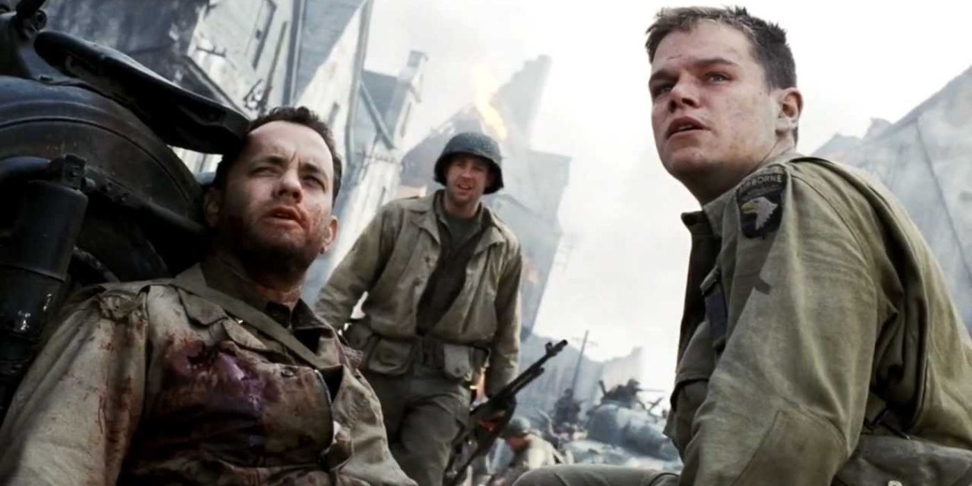 A violent battle scene in Saving Private Ryan