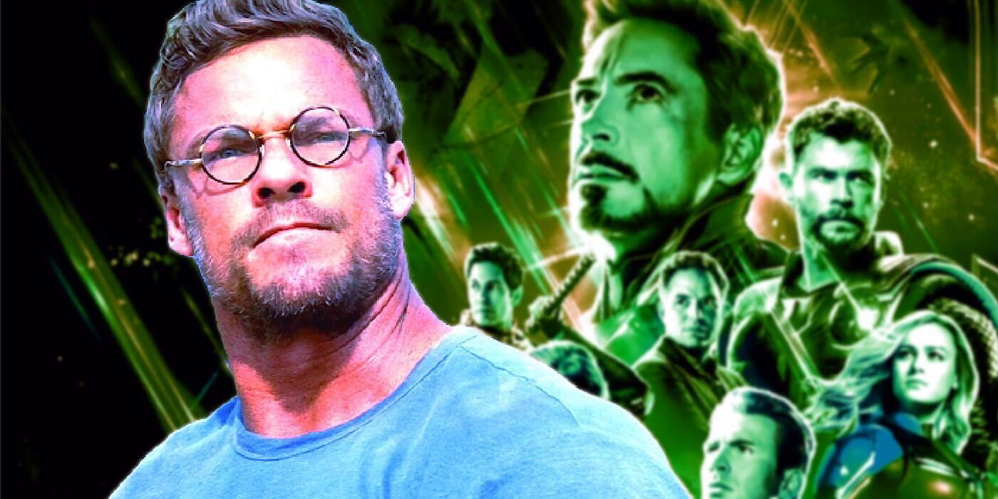 Alan Ritchson wearing glasses with recolored Marvel poster