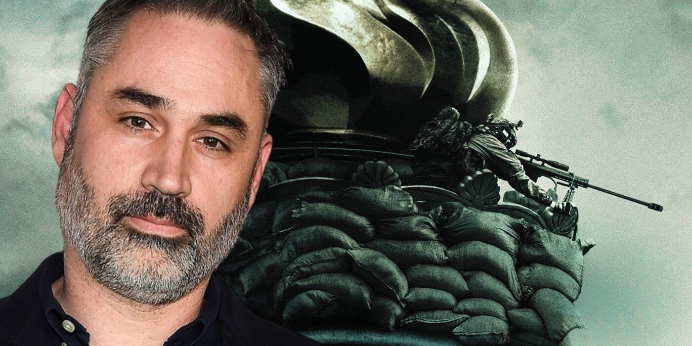 Alex Garland and the poster for Civil War