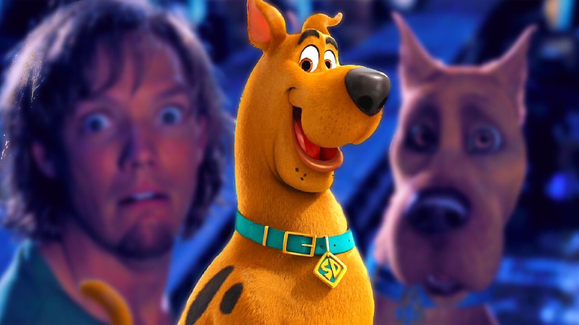 Animated Scooby-Doo and Shaggy and Scooby from live-action movie