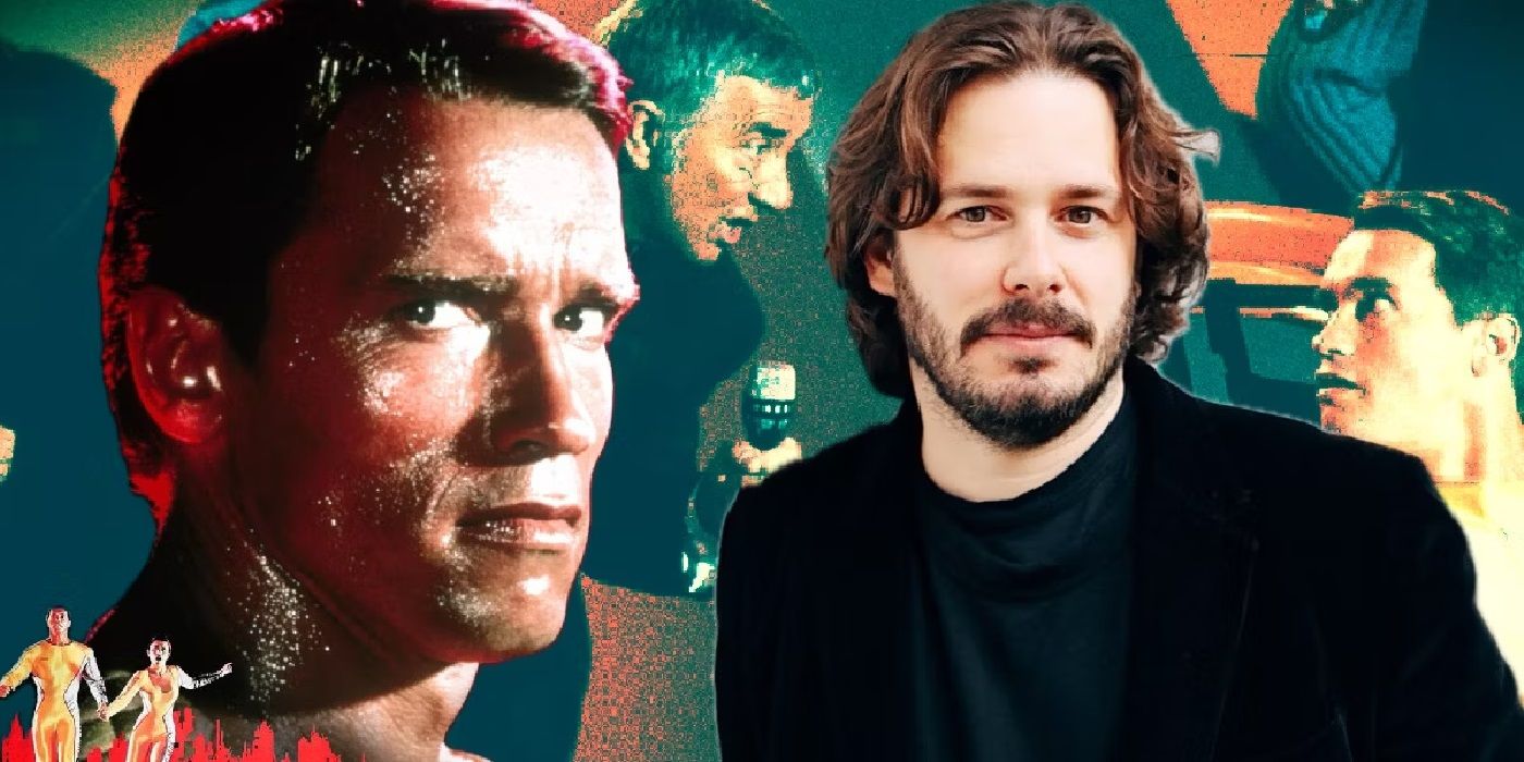 Arnold Schwarzenegger’s The Running Man poster alongside Edgar Wright