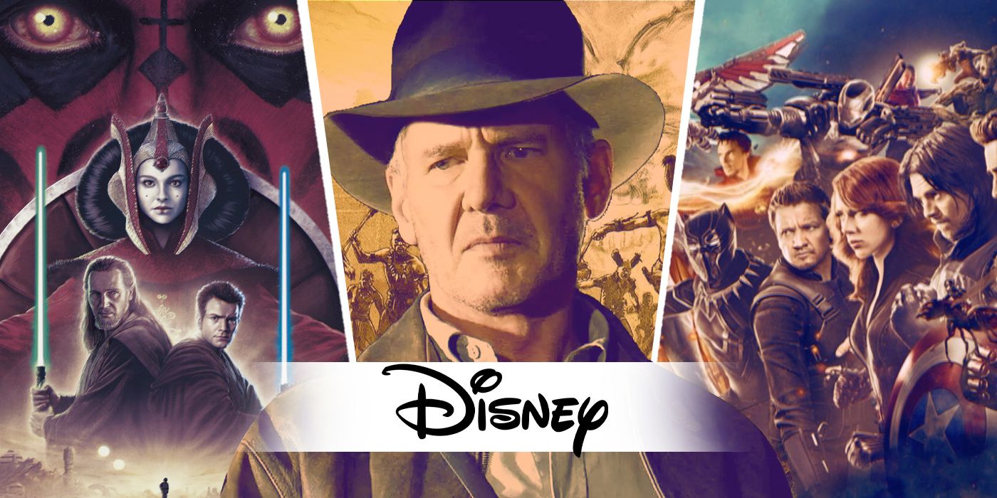 An edited image of Indiana Jones, characters from the MCU, and Star Wars