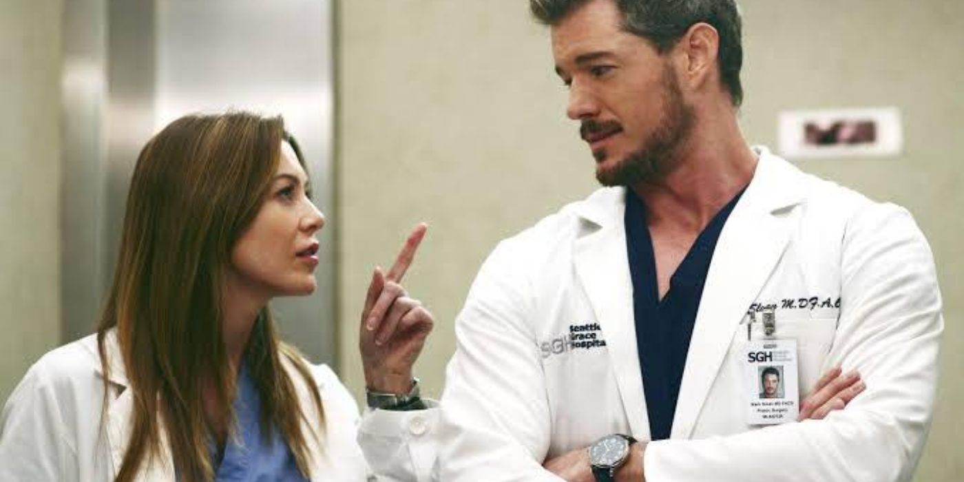 Eric Dane and Ellen Pompeo as Mark and Meredith in Grey's Anatomy