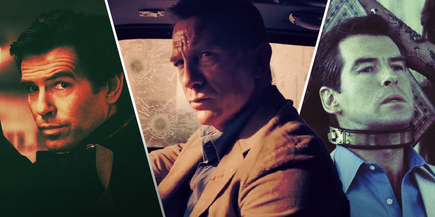 Pierce Brosnan as James Bond in Goldeneye and Tomorrow Never Dies, and Daniel Craig inSkyfall