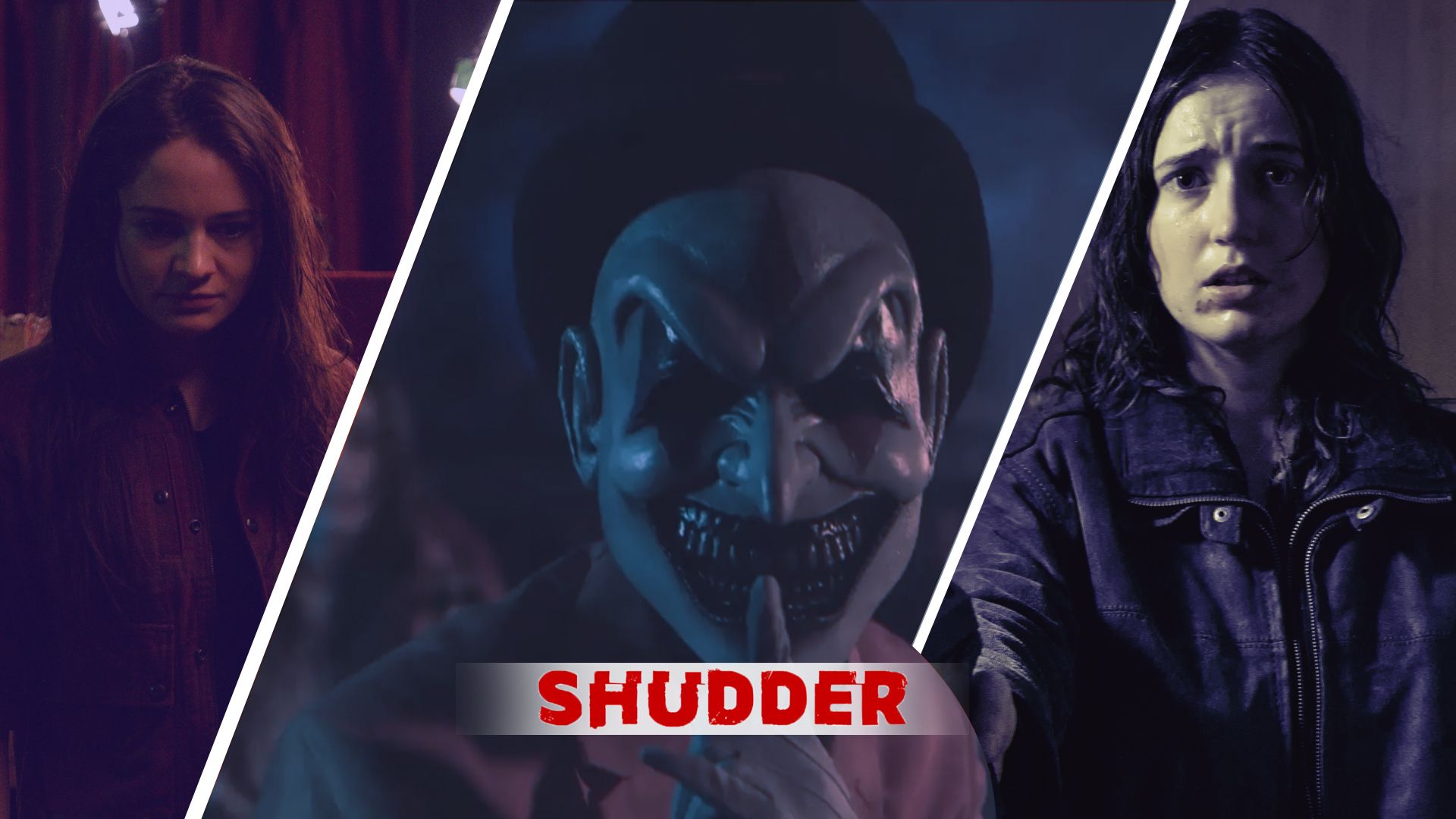 An edit of three movies with the Shudder logo including Stopmotion, The Jester, and Nightwatch: Demons are Forever