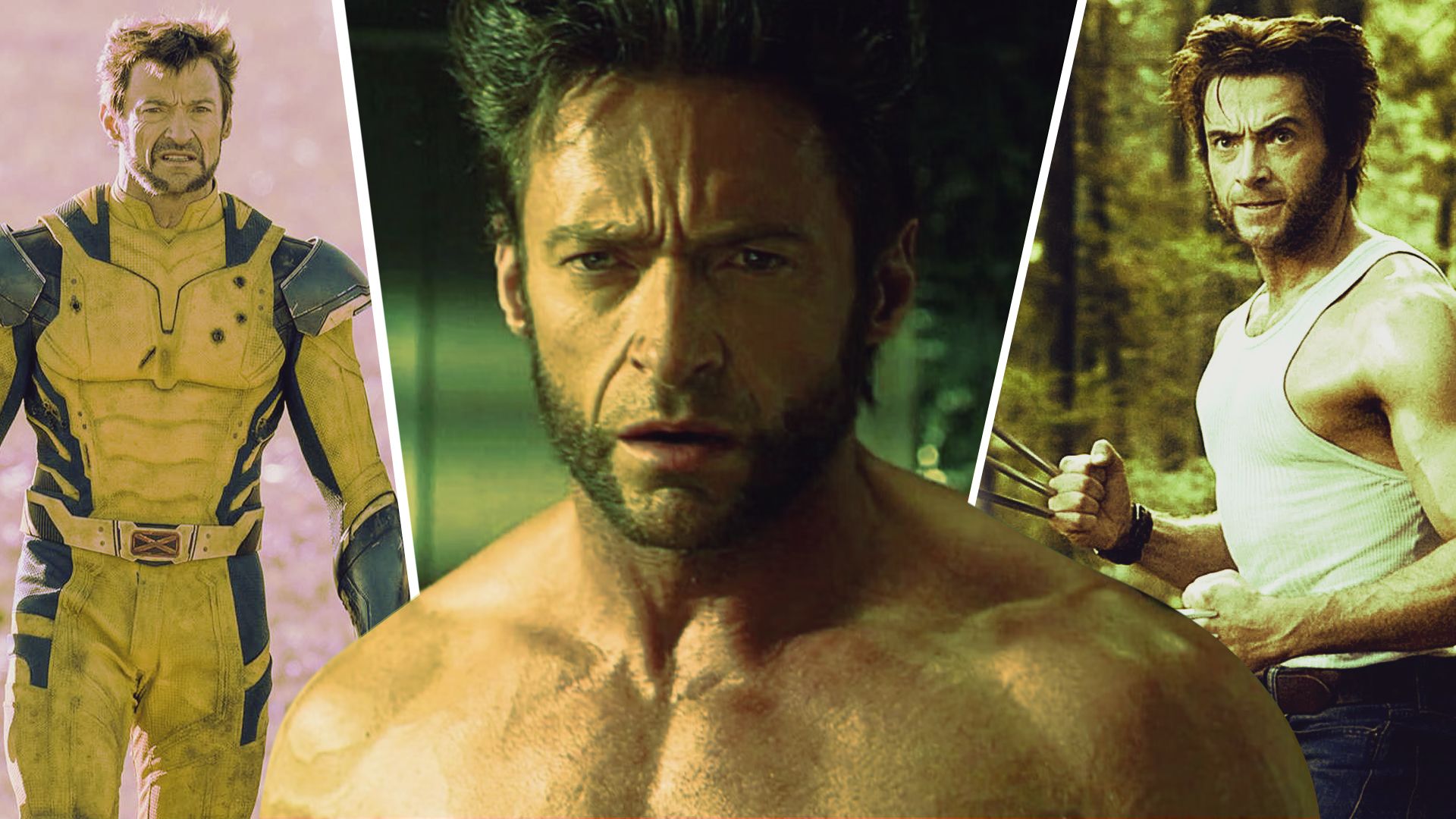 An edit of Hugh Jackman as Wolverine with his claws out in various movies including X-Men and Deadpool & Wolverine