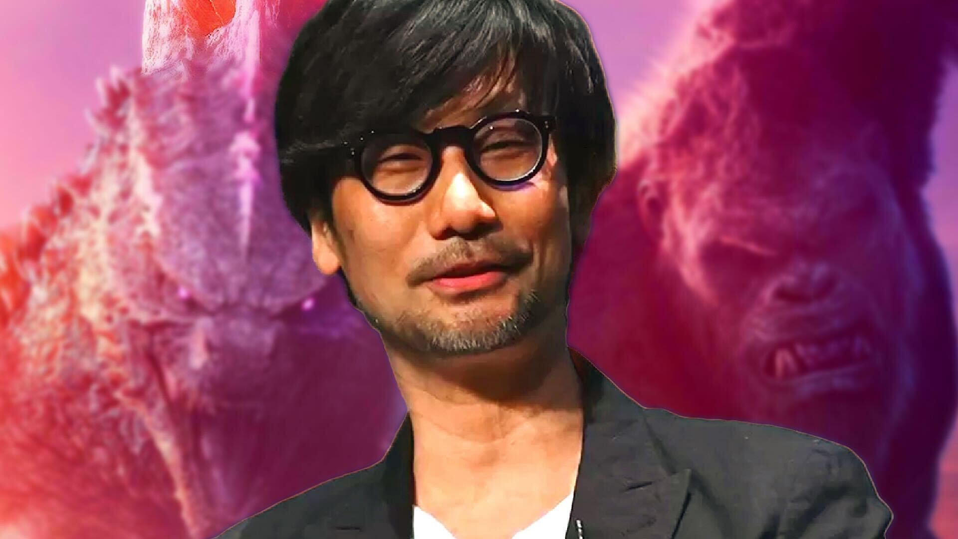 Hideo Kojima with godzilla x Kong background