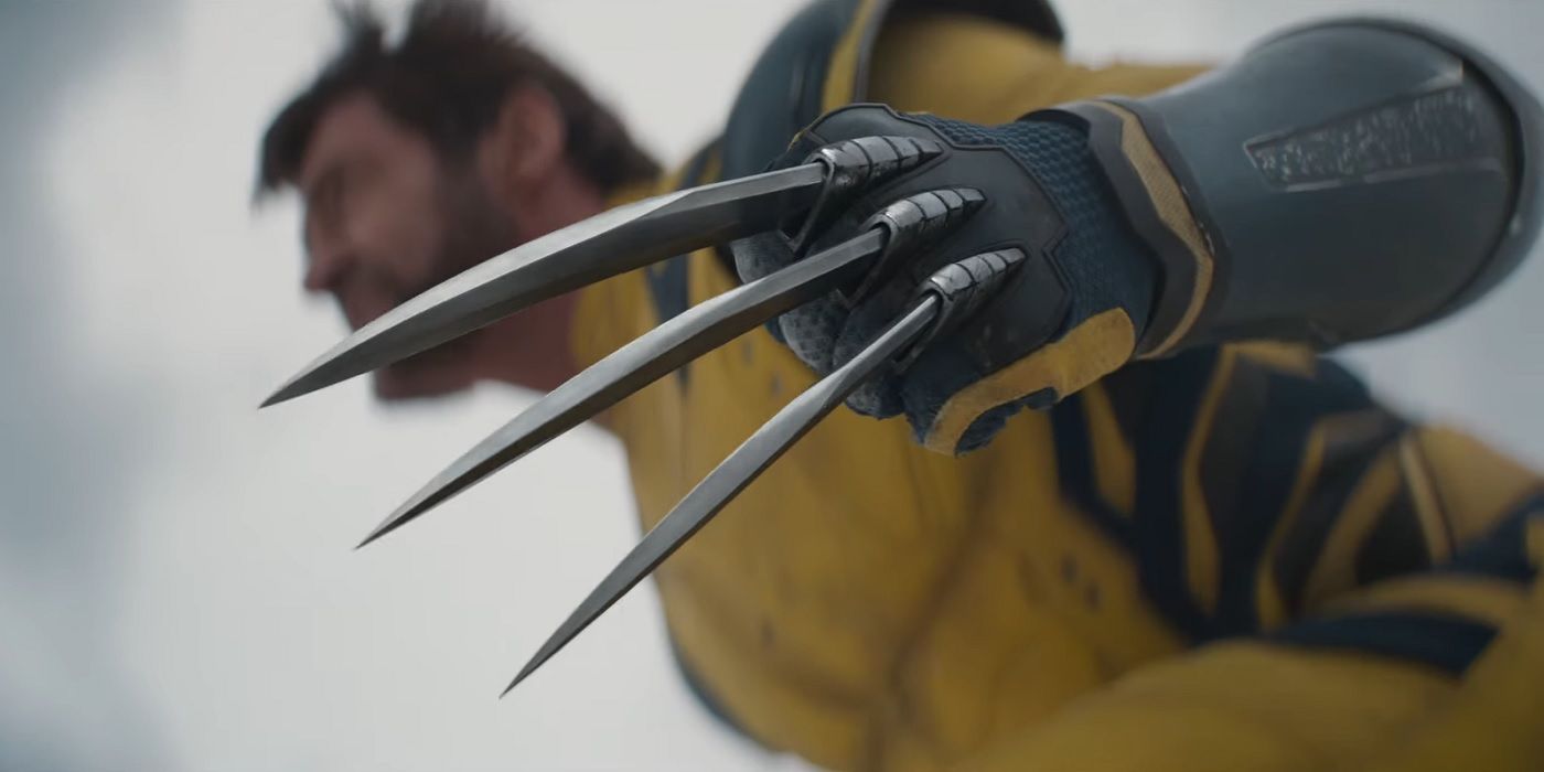 Hugh Jackman as Wolverine in Deadpool & Wolverine Trailer with his claws extended preparing to fight