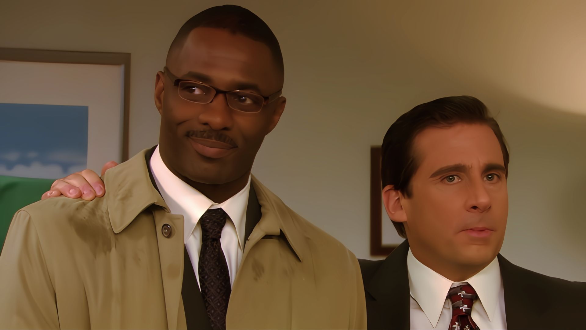 Idris Elba and Steve Carell as Michael Scott in The Office TV show
