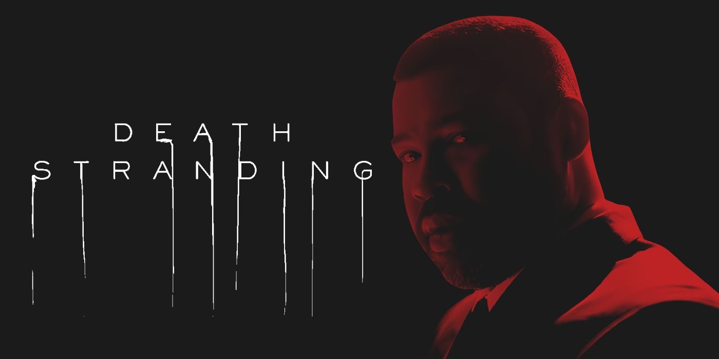 Jordan Peele in red from Twilight Zone with the Death Stranding title
