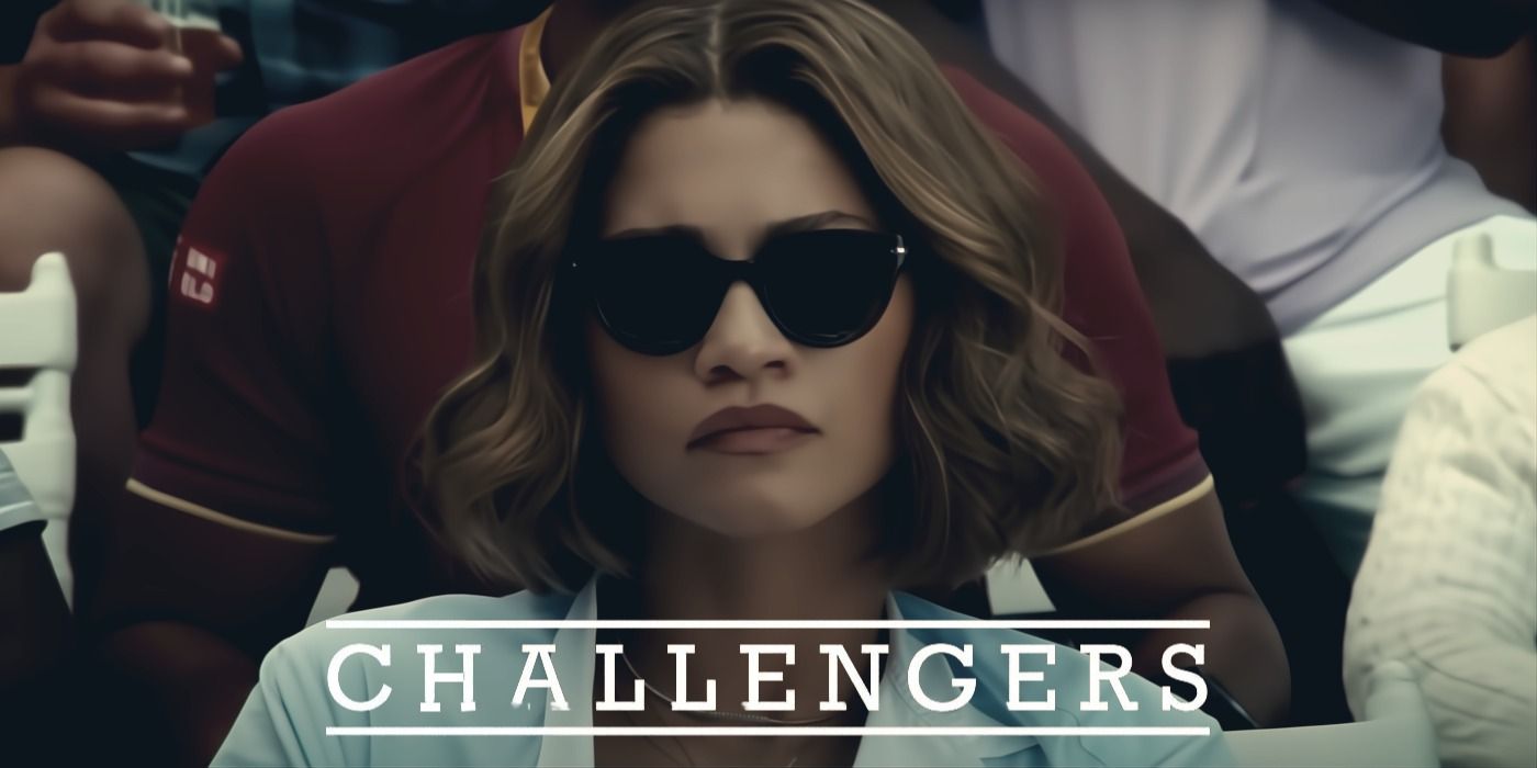 Zendaya wearing sunglasses in a crowd in the Luca Guadagnino movie Challengers