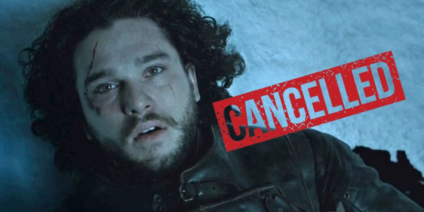 Jon Snow dying in Game of Thrones next to the word Cancelled