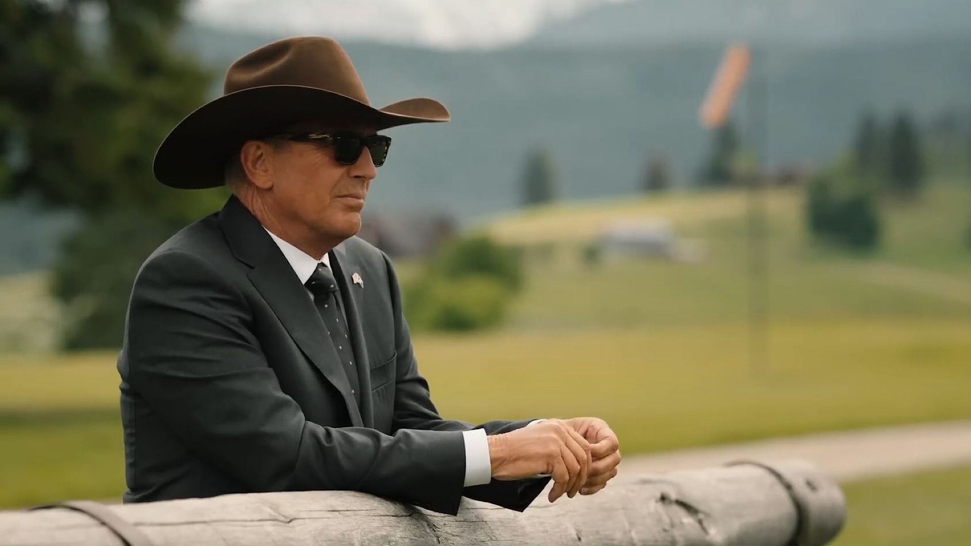 Kevin Costner as John Dutton in Yellowstone wearing sunglasses
