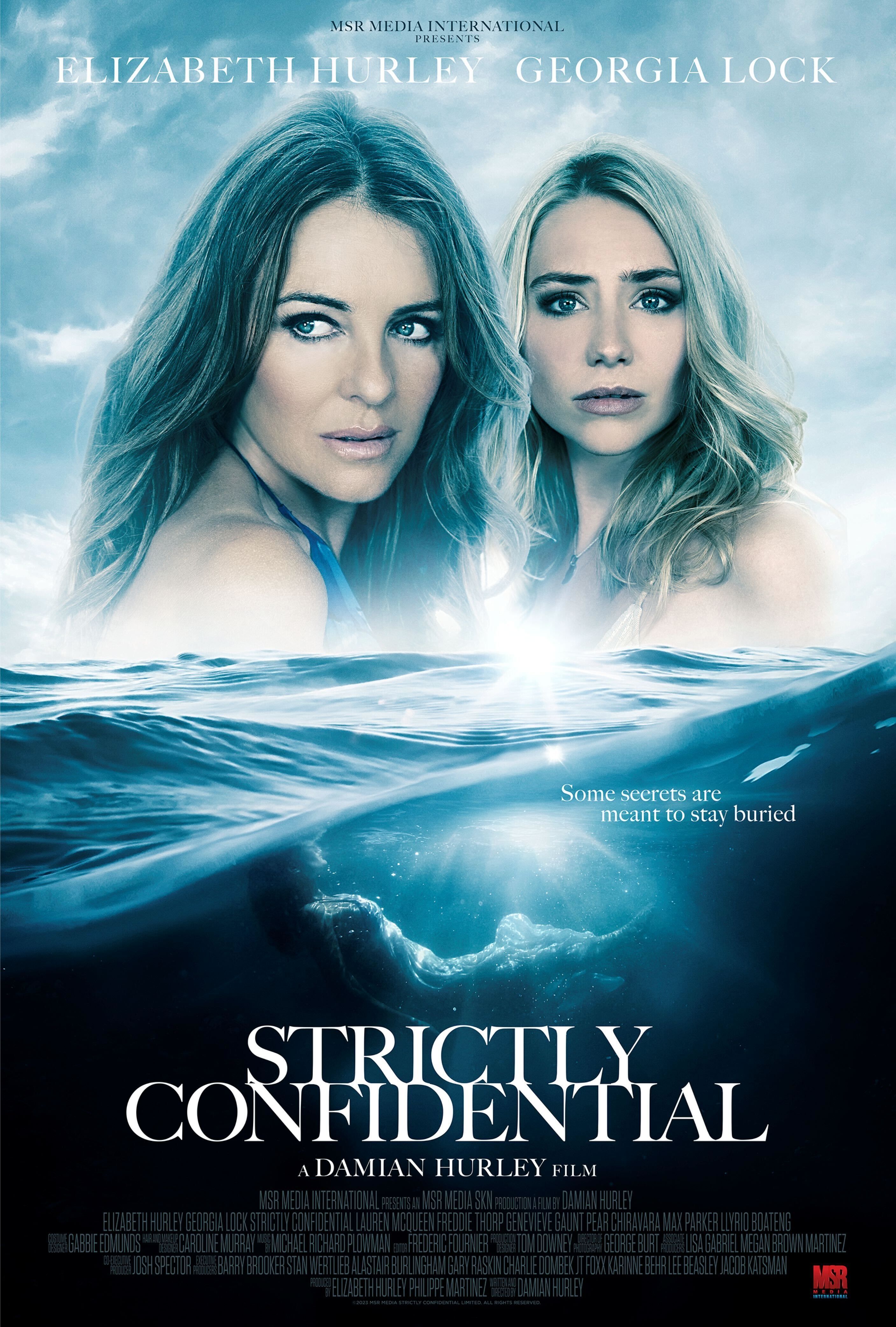 Elizabeth Hurley and Georgia Lock on the poster for Strictly Confidential