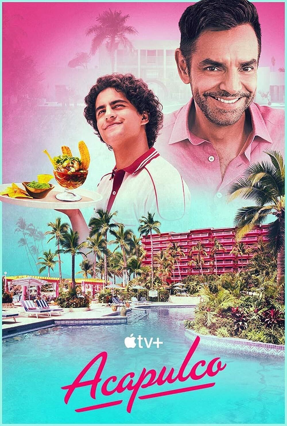 Eugenio Derbez as Maximo Gallardo Ra wearing a pink shirt in the poster for Acapulco