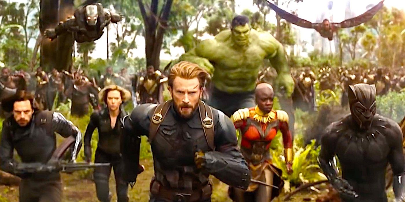 Infinity War Trailer image of Marvel Heroes charging towards camera