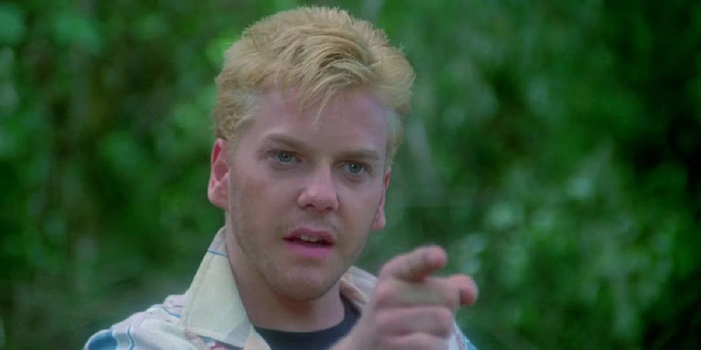 Kiefer Sutherland pointing his finger as a bully in Stand by Me