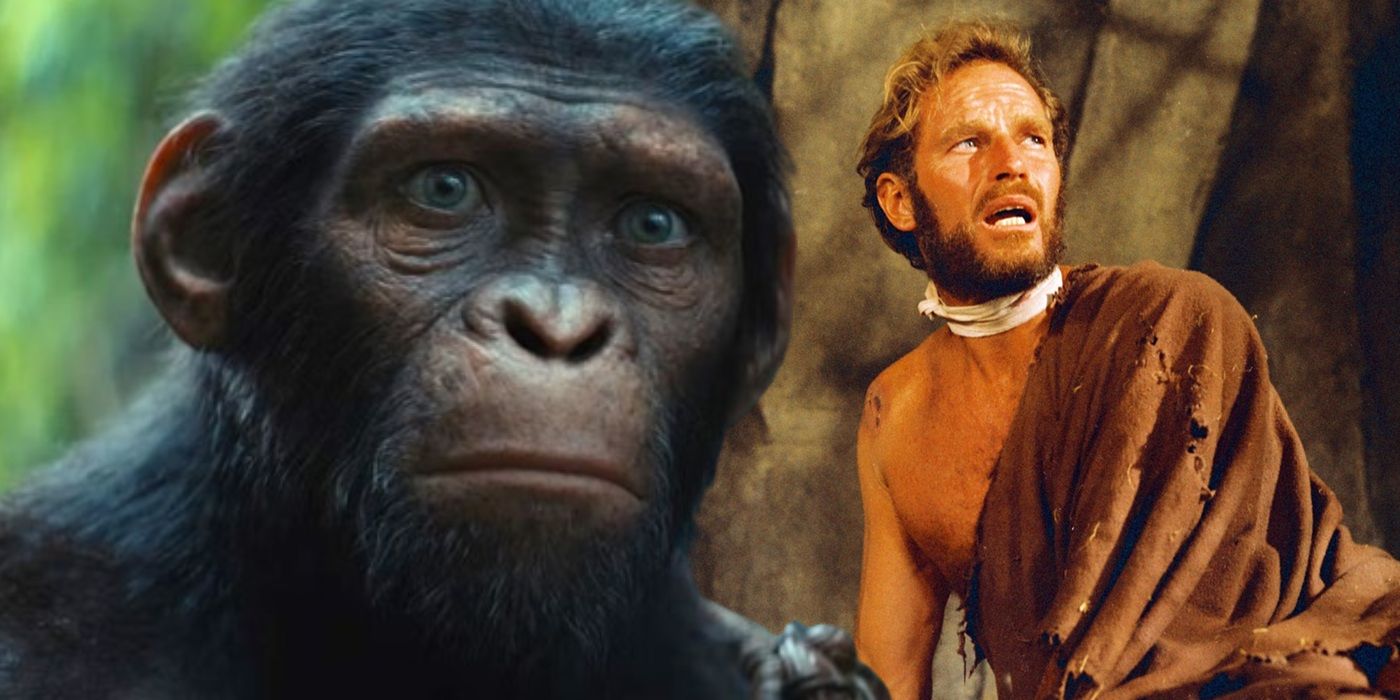 Noa in KIngdom of the Planet of the Apes & Charlton Heston in the original.