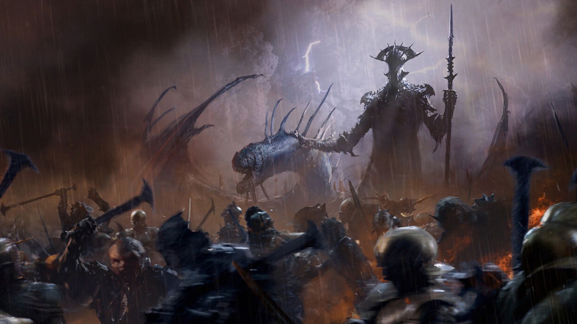 Concept art from The Lord of the Rings: The Rings of Power depicting Morgoth amid the War of Wrath in the First Age of Middle-Earth