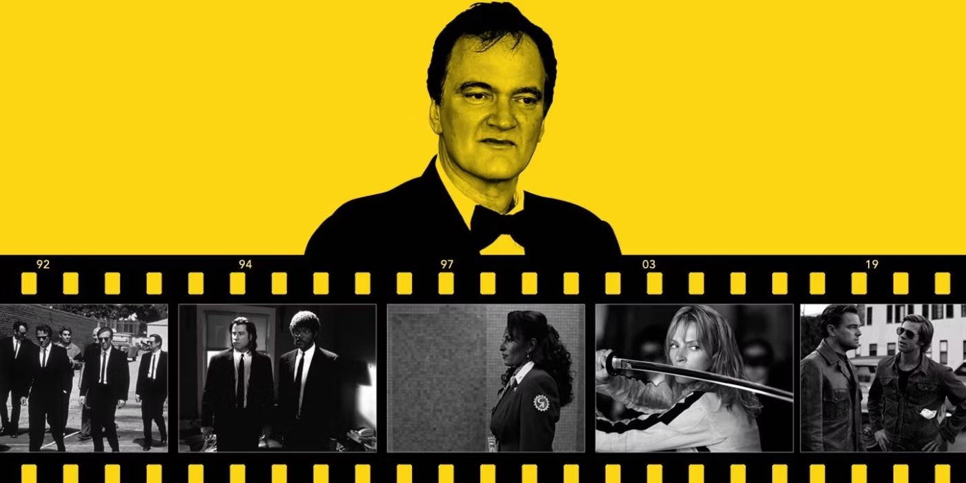 Quentin Tarantino and a film strip with his movies