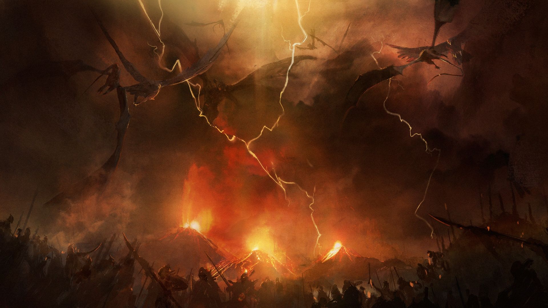 Concept art from The Lord of the Rings: The Rings of Power depicts the War of Wrath on the slopes of Thangorodrim