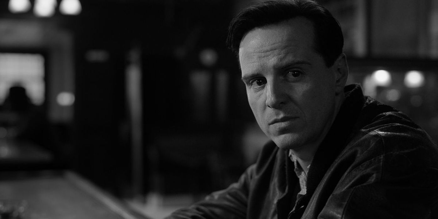 Andrew Scott as Ripley sits at a bar in Ripley
