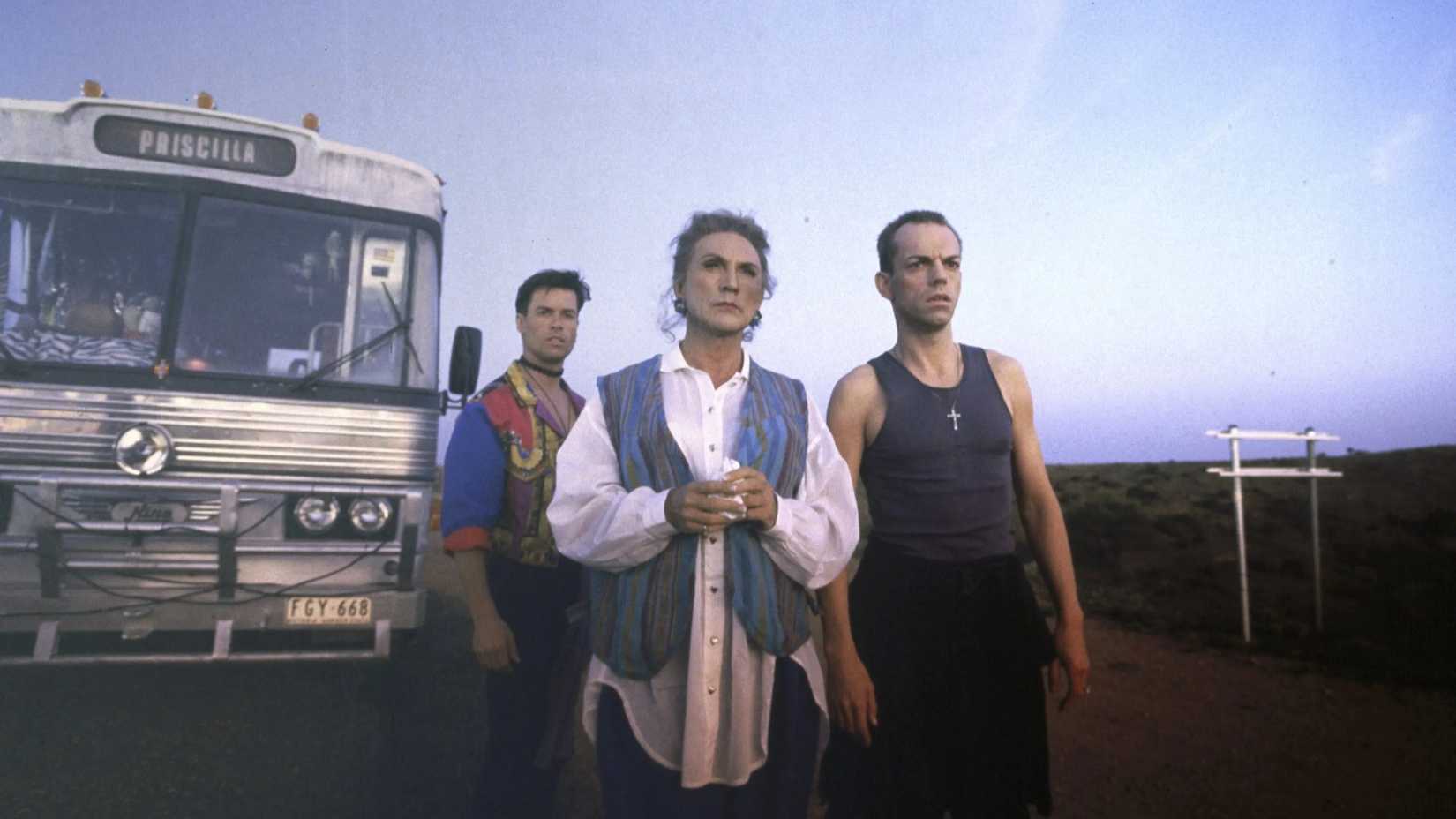 Guy Pearce, Terence Stamp, and Hugo Weaving in The Adventures of Priscilla, Queen of the Desert