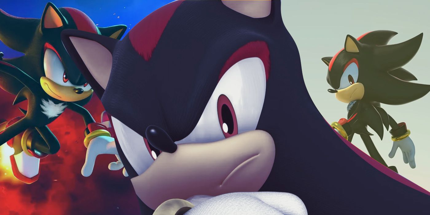 An edit of Shadow the Hedgehog with his red and black colors and red eyes, looking into the camera