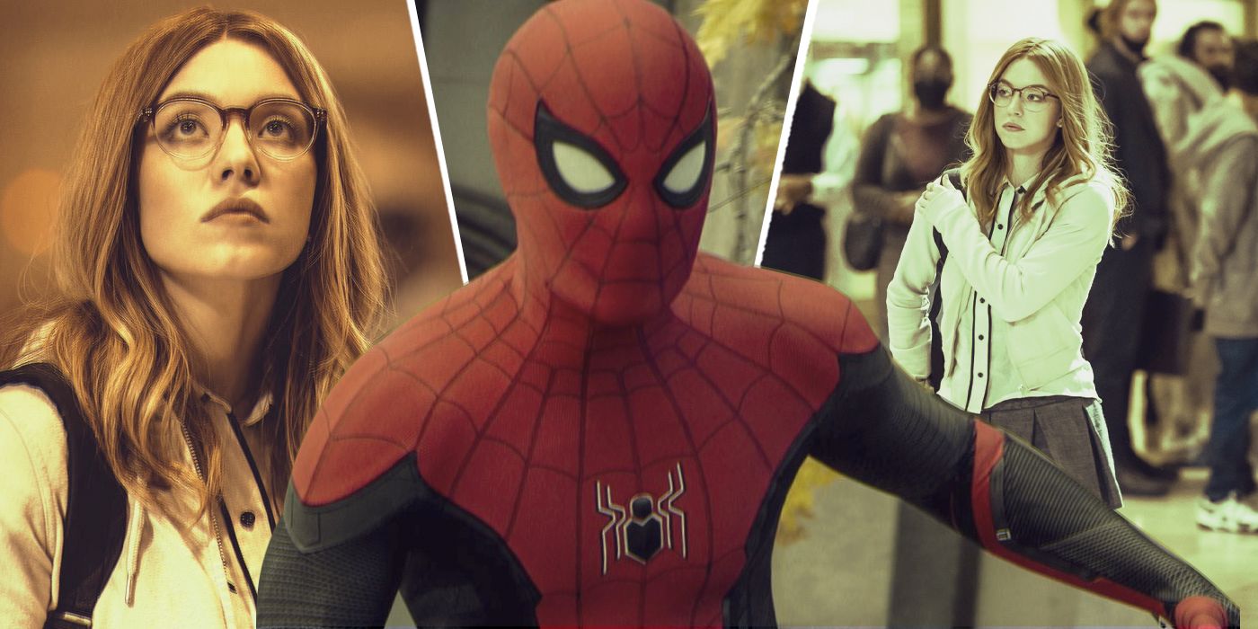 An edited image of Sydney Sweeney in Madame Web along with Tom Holland as Spider-Man in his super suit