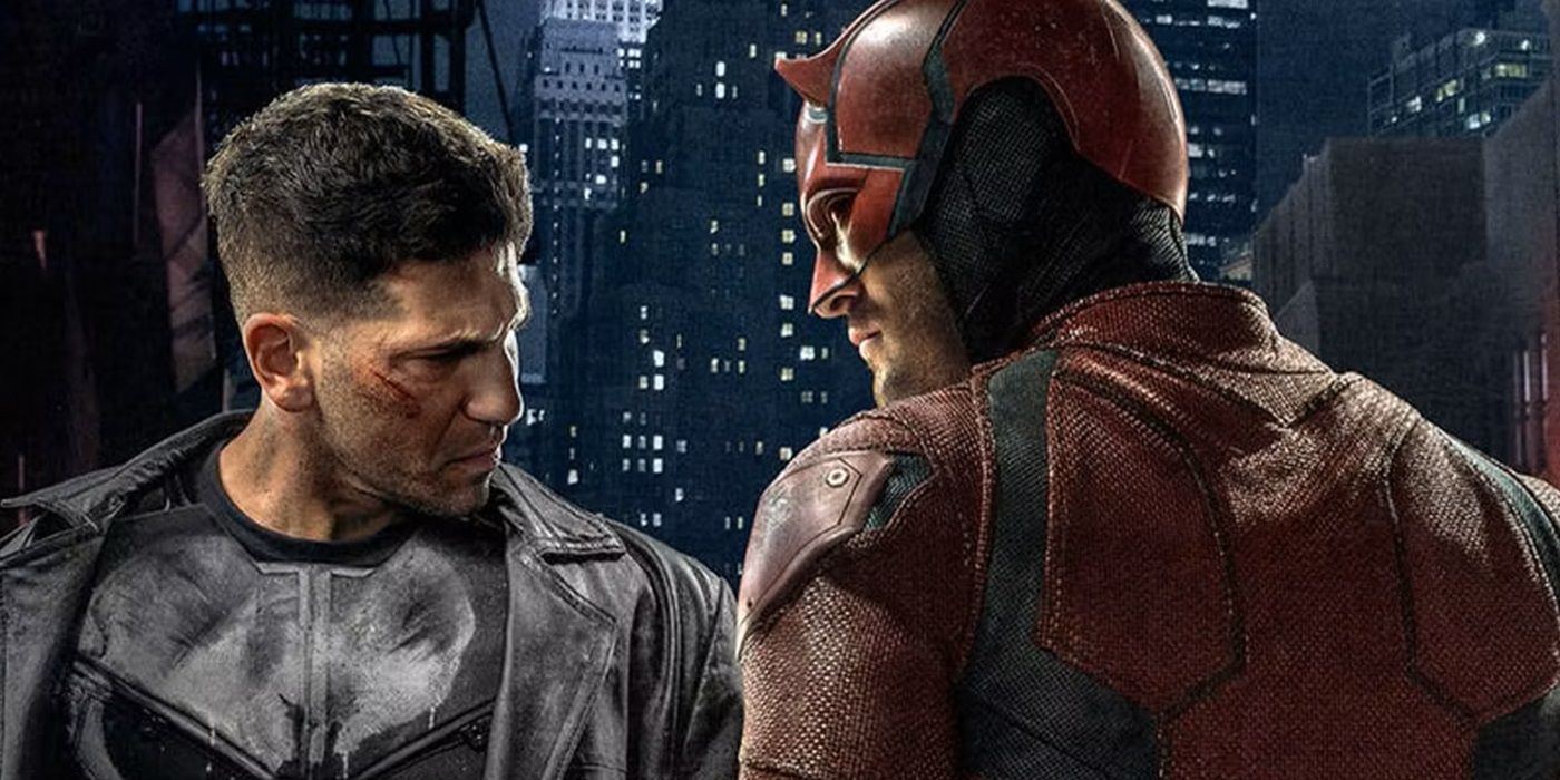 The Punisher and Daredevil stand together.