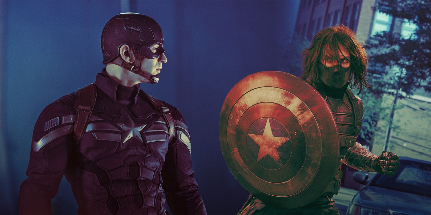 Chris Evans as Steve Rodgers and Sebastian Stan as Bucky Barnes in Captain America: The Winter Soldier
