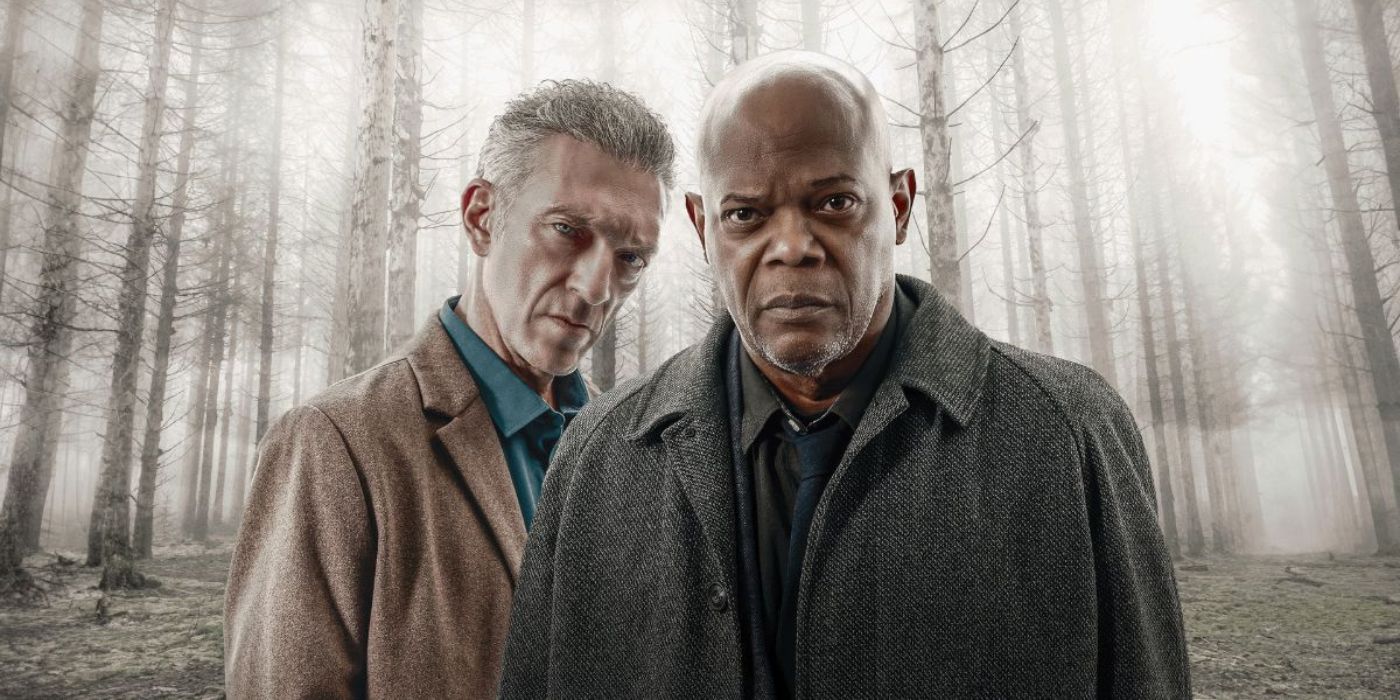 Vincent Cassel and Samuel L. Jackson in the woods in Damaged
