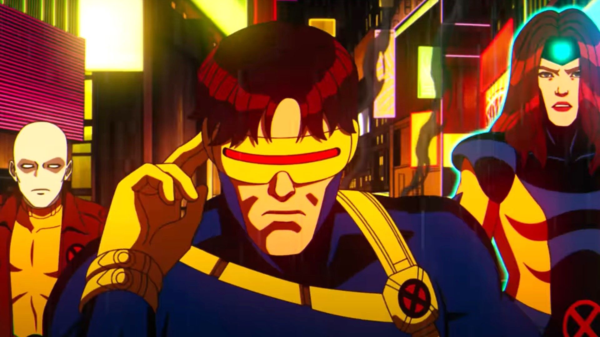 Cyclops and The X-Men in X-Men 97 wearing their blue and yellow suits