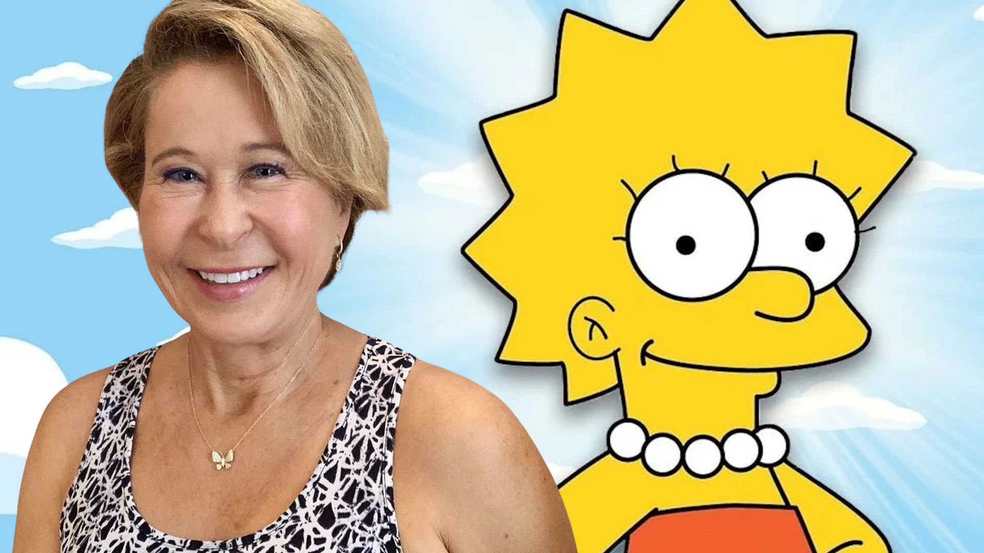 Actress Yeardley Smith superimposed over a picture of Lisa Simpson from The Simpsons