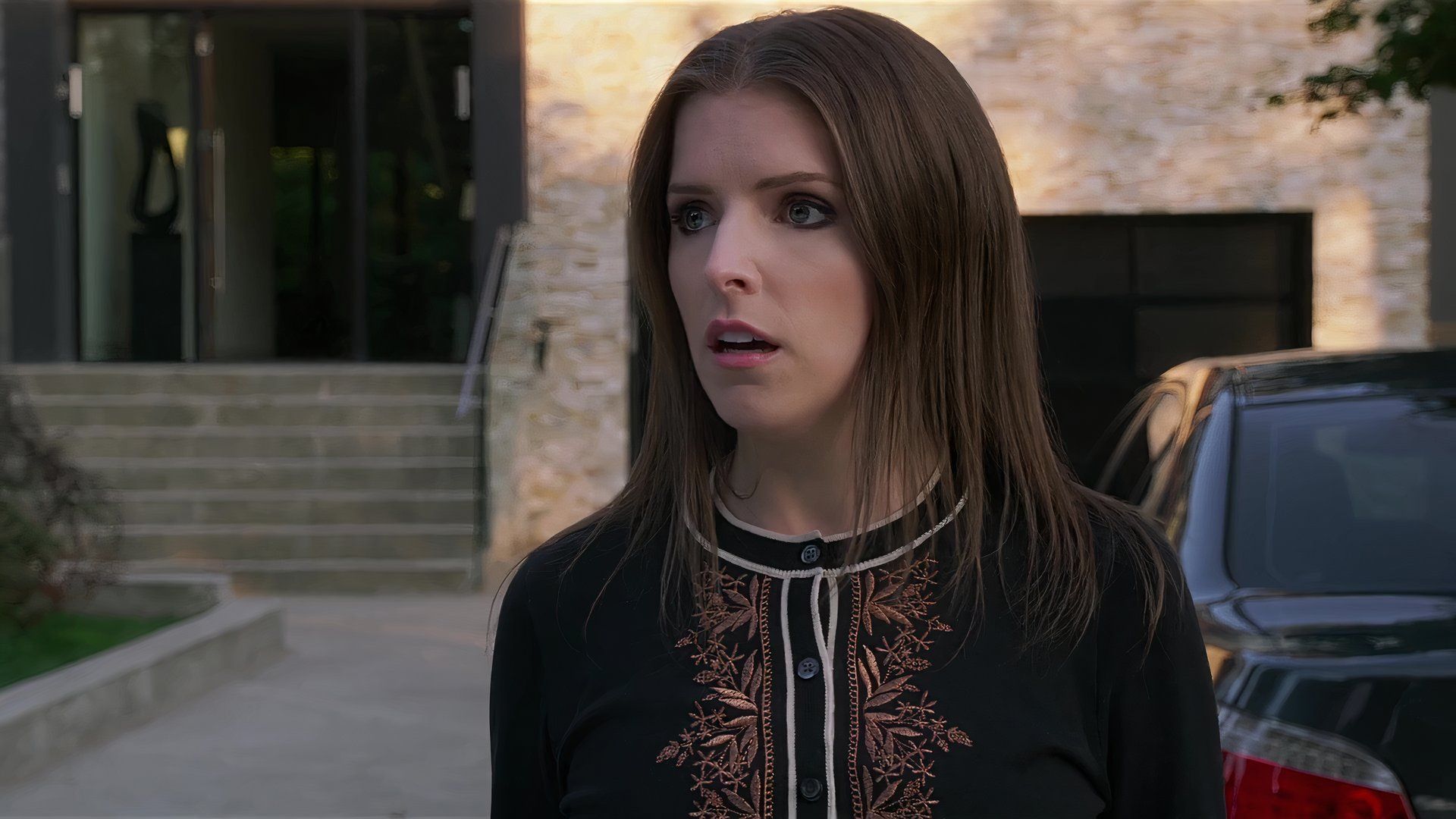 Anna Kendrick with a shocked expression in a Simple Favor