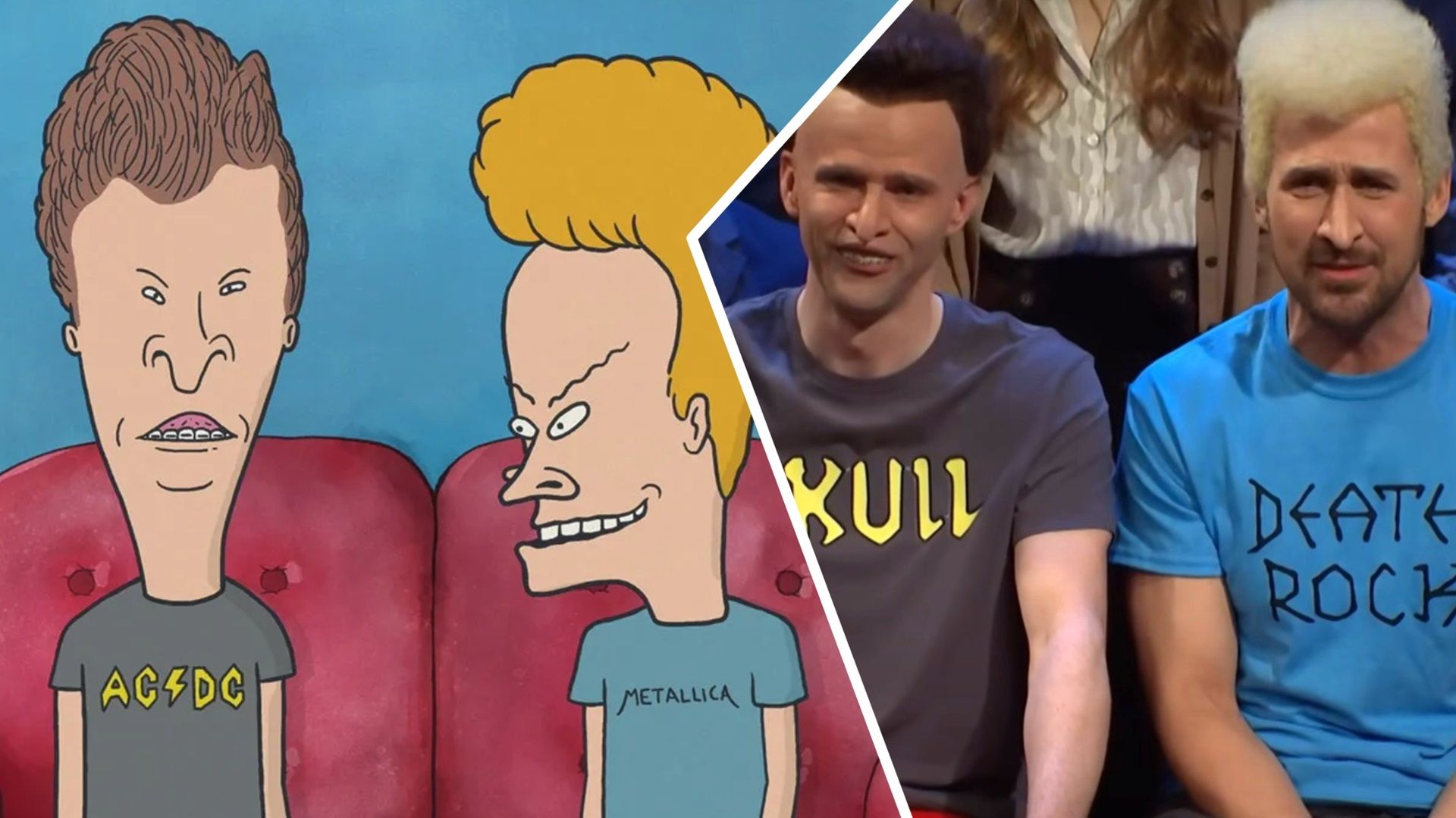 Beavis and Butt-Head alongside Ryan Gosling and Mikey Day on SNL.