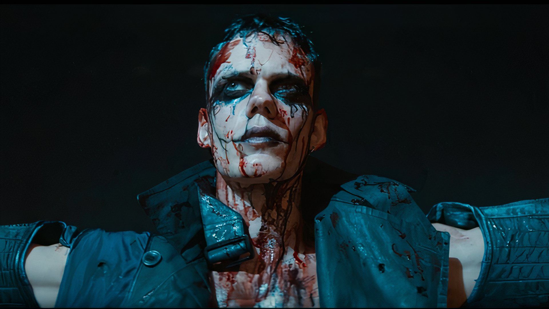 Bill Skarsgard with blood and make up on his face in The Crow Reboot