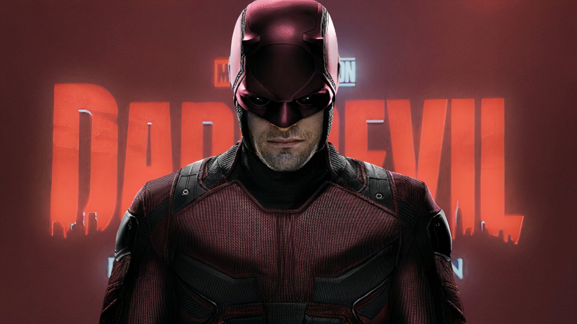 Daredevil in front of the new Born Again logo.
