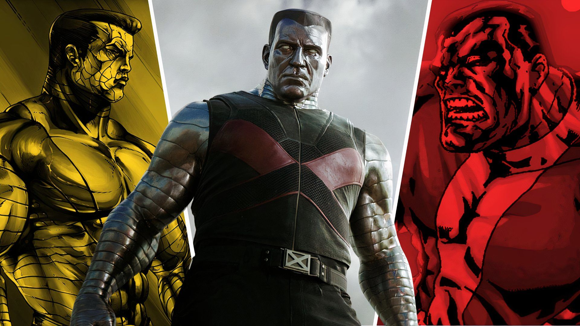 An edited image of the Colossus character in Deadpool in both the movie and comics