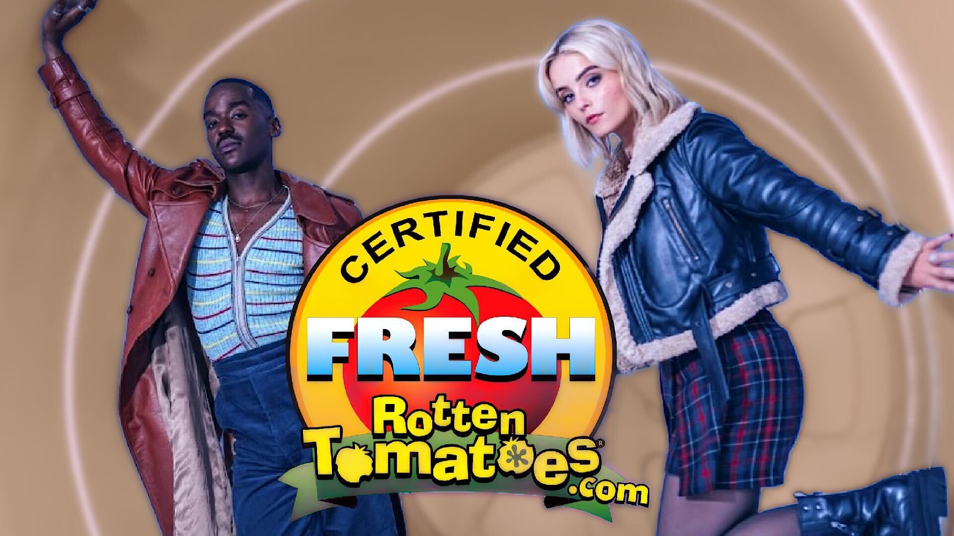 Doctor Who stars Ncuti Gatwa and Millie Gibson with Rotten Tomatoes logo