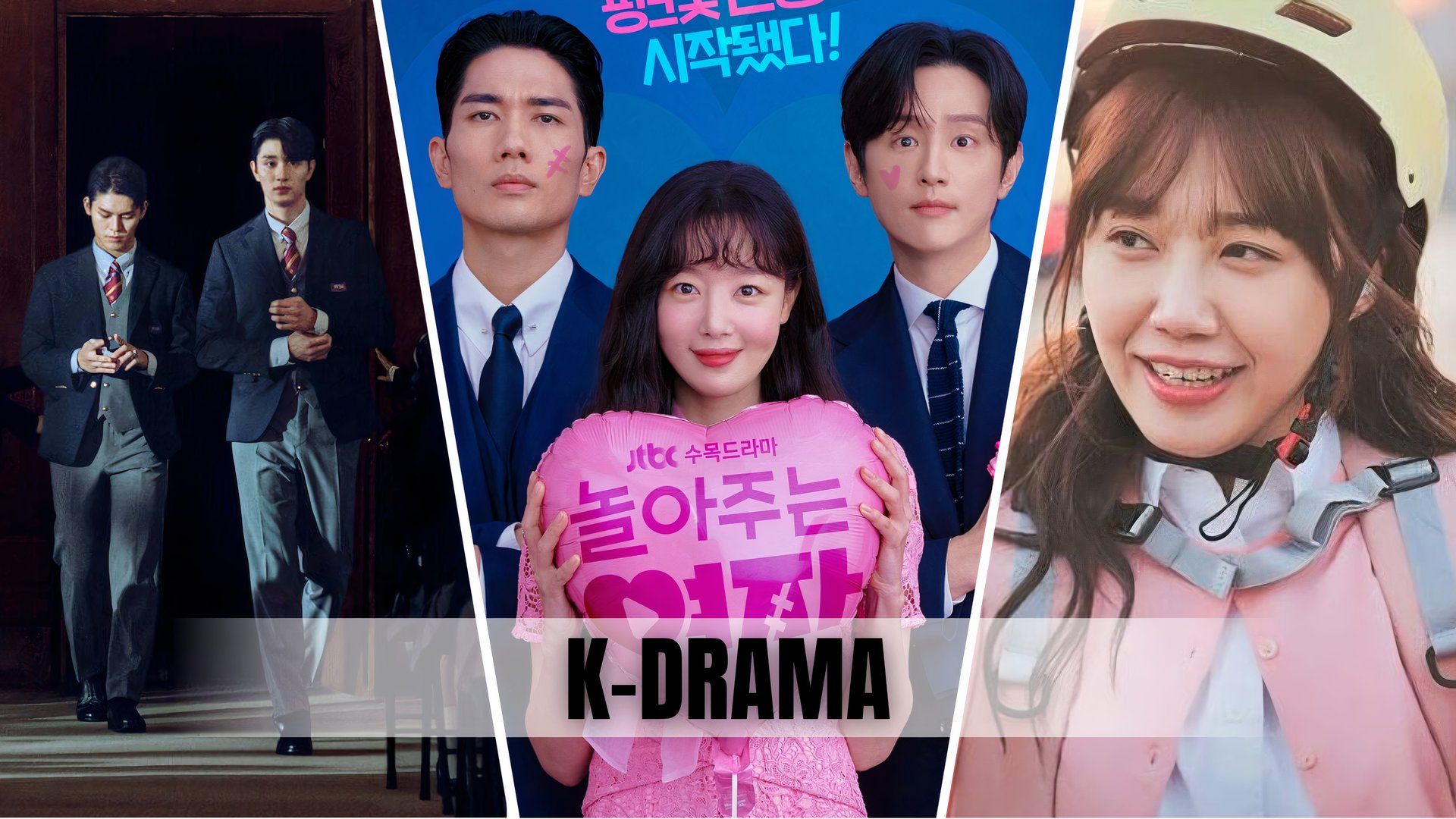 An edited image of three K-Dramas with Hierarchy, My Sweet Mobster, Miss Night and Day 