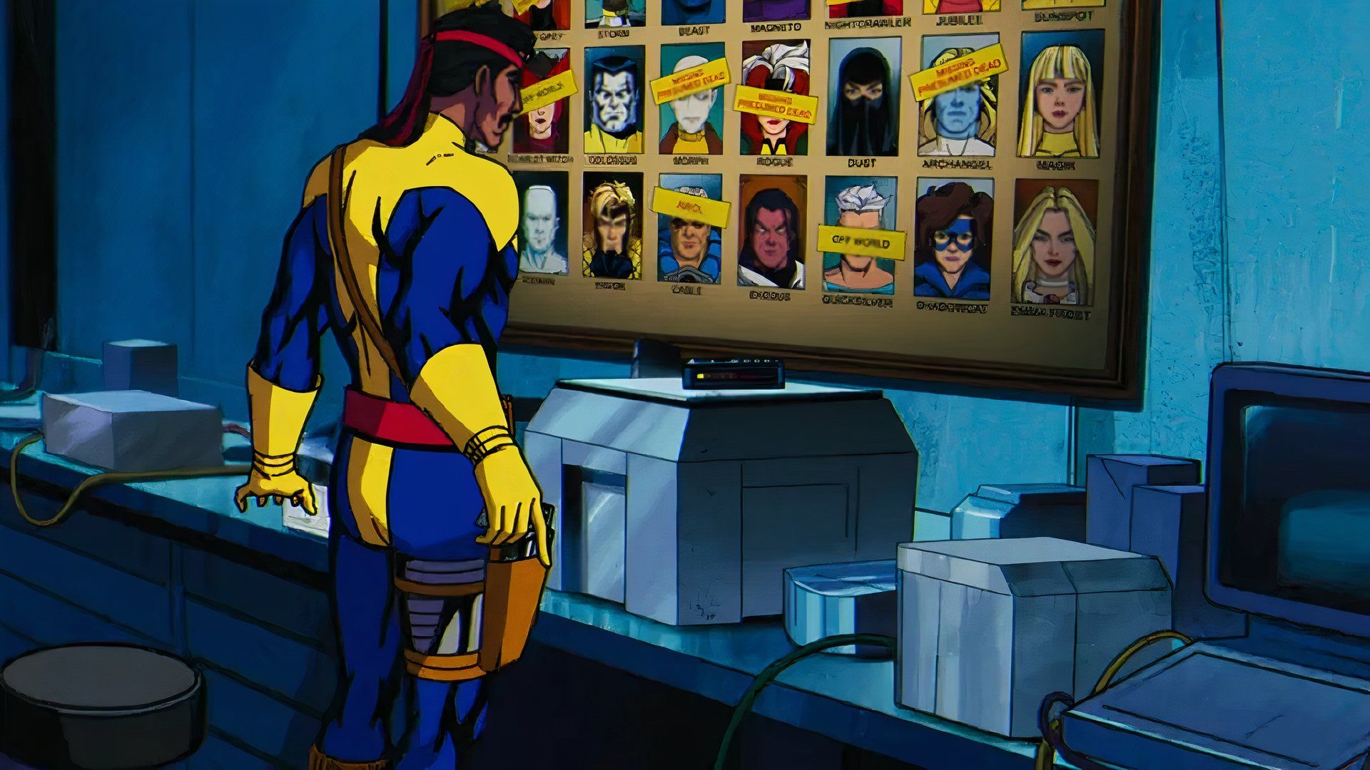Forge looking at the wall of X-Men in X-Men '97